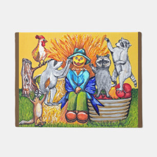 Harvest Autumn Scarecrow Raccoons Squirrel Rooster Doormat