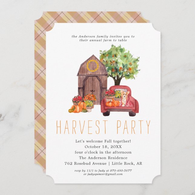 Harvest Barn Thanksgiving Dinner Party Invitation (Front/Back)