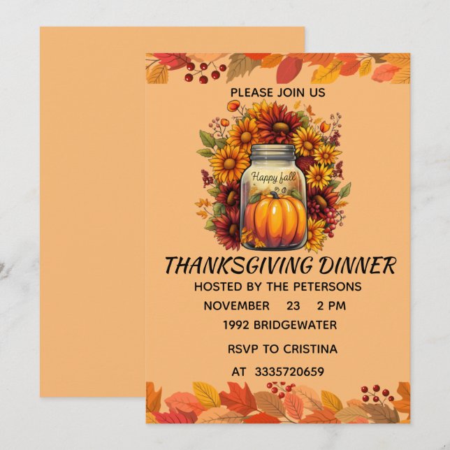 HARVEST BLESSING JARS THANKSGIVING INVITATION CARD (Front/Back)