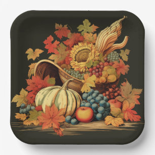Harvest Blessings Basket: Bountiful Feast Paper Plate