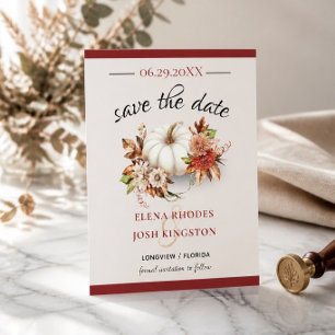 Harvest Chic White Pumpkin Wedding Save the Date Invitation
