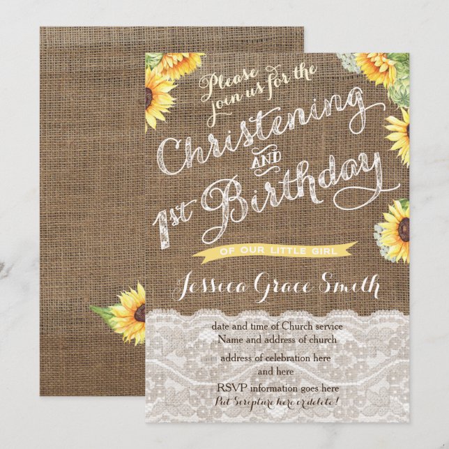 Harvest Christening and First Birthday for girl Invitation (Front/Back)
