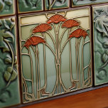 Harvest Crescendo Art Nouveau Ceramic Tile<br><div class="desc">This captivating ceramic tile transports you to the height of Art Nouveau elegance, where nature's forms are reimagined into ornate designs. A canopy of stylised mushrooms or perhaps floral fans in vibrant harvest orange unfolds against a tranquil sage and pale olive canvas. Their stems, traced in the hues of soft...</div>