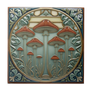 Harvest Crescendo Art Nouveau vintage mushroom Tile