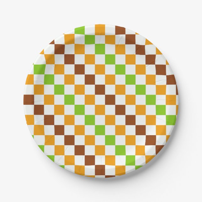 Harvest diagonal checkerboard pattern paper plate (Front)