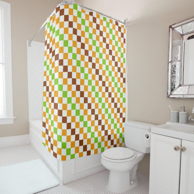 Harvest diagonal chequerboard pattern shower curtain (In Situ)