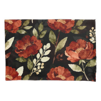 Harvest Ember Pattern | Rust Red & Olive Floral Pillowcase