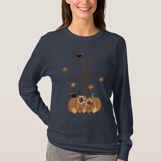 Harvest Fall Autumn Pumpkin Crow Leaves T-Shirt (Front)