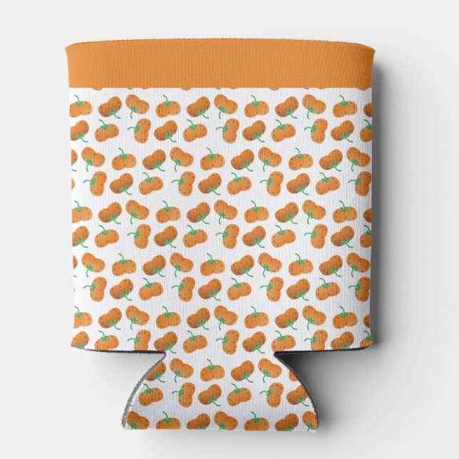 Harvest Fall Pumpkin Pattern Orange Green Can Cooler (Back)