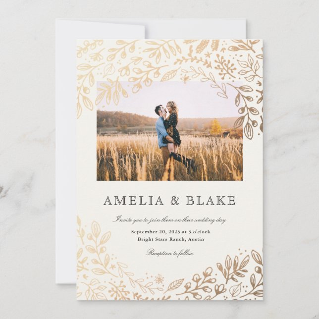 Harvest Flowers Photo Wedding Invitation (Front)