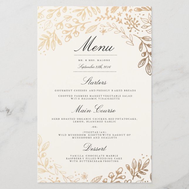 Harvest Flowers Wedding Dinner Menu (Front)