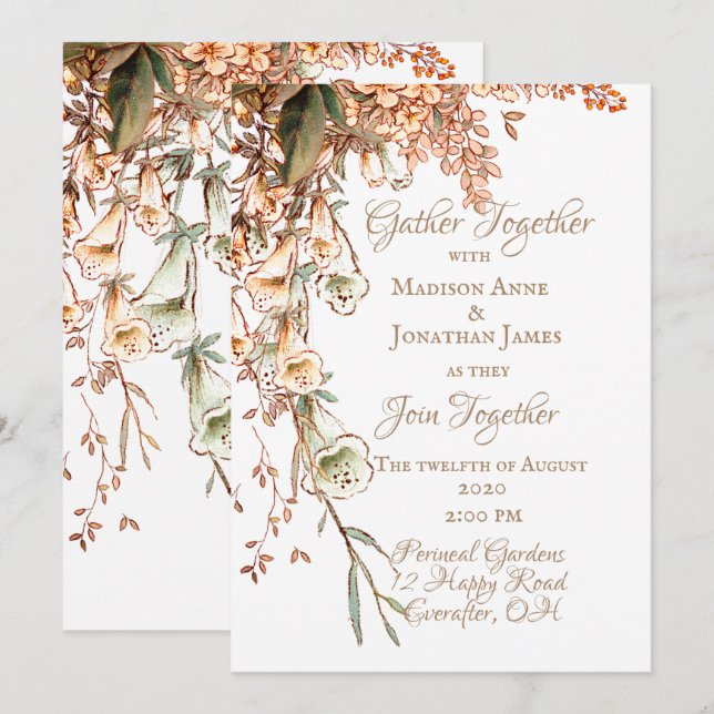 Harvest Garland Script Elegant Fall Wedding Invitation (Front/Back)