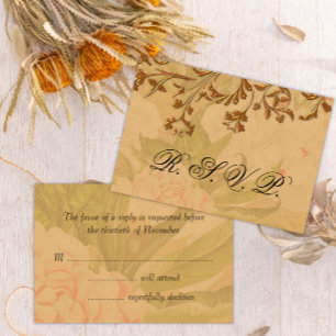 Harvest Gold and Faded Peonies Wedding RSVP Card