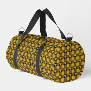 Harvest Gold Black Buffalo Heart Plaid Duffle Bag