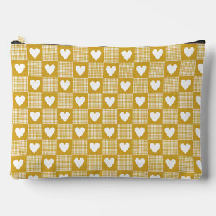 Harvest Gold Gingham Heart Patch Plaid Accessory Pouch