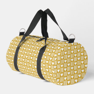 Harvest Gold Gingham Heart Patch Plaid Duffle Bag