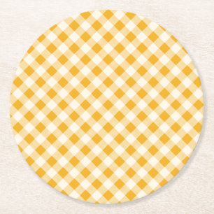 Harvest Gold Gingham Round Paper Coaster
