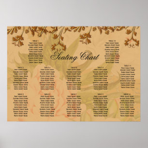 Harvest Gold Peony Pattern Boho Wedding Seating Poster