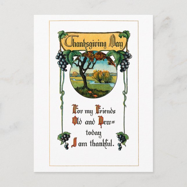Harvest Grapes and Thanksgiving Greeting Holiday Postcard (Front)