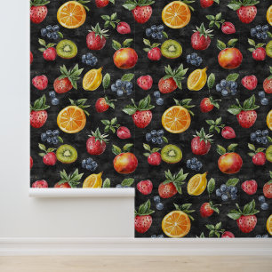 Harvest Grocery Fruit Pattern Chalk Drawing Wallpaper