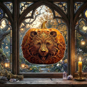 Harvest Guardian Bear Ornate Autumn Pumpkin Art
