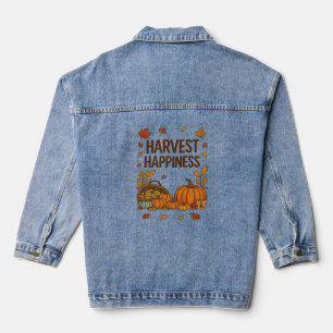 Harvest Happiness – Autumn Pumpkin & Fall Leaves D Denim Jacket
