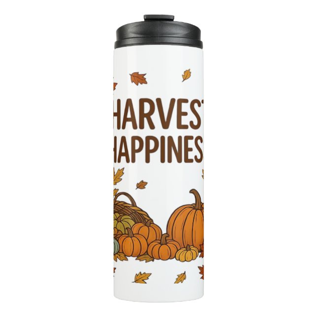 Harvest Happiness – Autumn Pumpkin & Fall Leaves D Thermal Tumbler (Front)