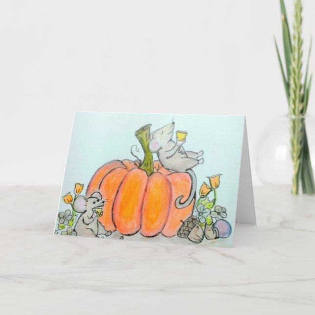 Harvest happy Thanksgiving or autumn card Mice (Front)