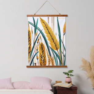 Harvest Harmony: A Wheat Pattern on a White Canvas Hanging Tapestry