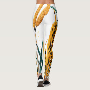 Harvest Harmony: A Wheat Pattern on a White Canvas Leggings