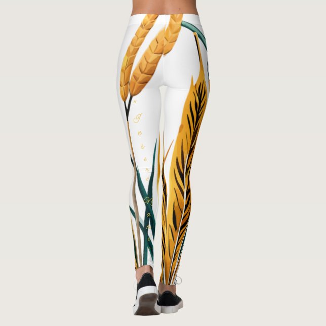 Harvest Harmony: A Wheat Pattern on a White Canvas Leggings (Back)