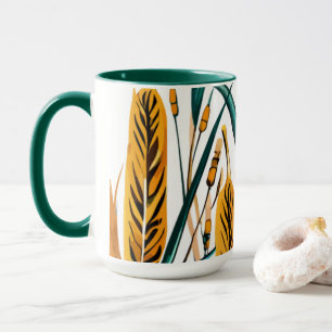 Harvest Harmony: A Wheat Pattern on a White Canvas Mug