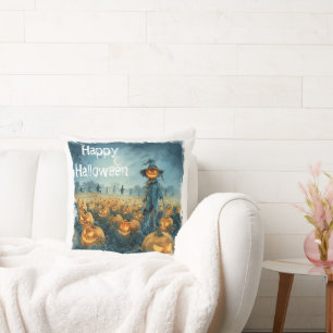 Harvest Howl – Scarecrow Beneath the Crescent Moon Cushion