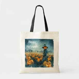 Harvest Howl – Scarecrow Beneath the Crescent Moon Tote Bag