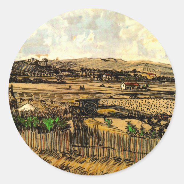 Harvest in Provence Montmajour by Vincent van Gogh Classic Round Sticker (Front)