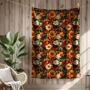 Harvest-Inspired Floral Pumpkins Seasonal Comfort Fleece Blanket