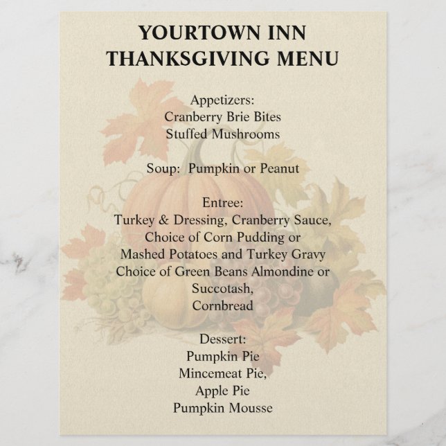 Harvest Menu Custom Letterhead (Front)