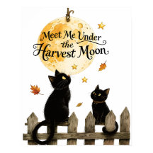 Harvest Moon Black Cats Autumn Moonlit Fence Art