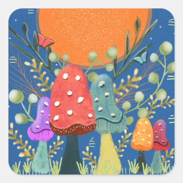 Harvest Moon Mushrooms Square Sticker (Front)