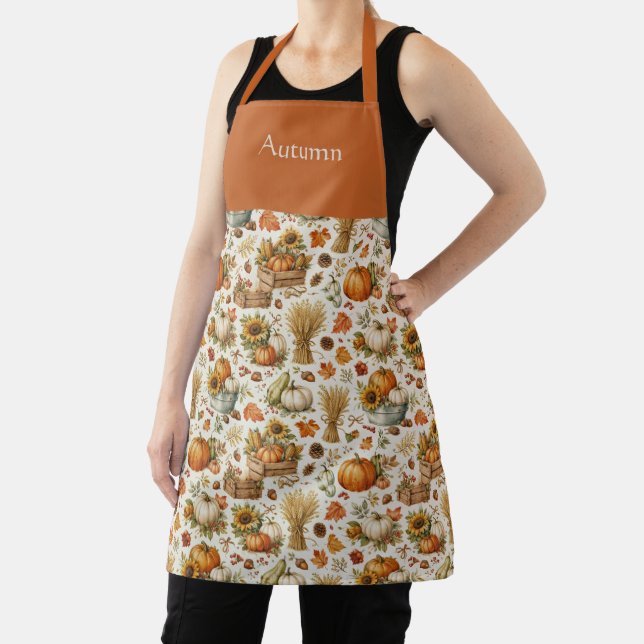 Harvest Orange Pumpkins Garden Thanksgiving Name Apron (Insitu)