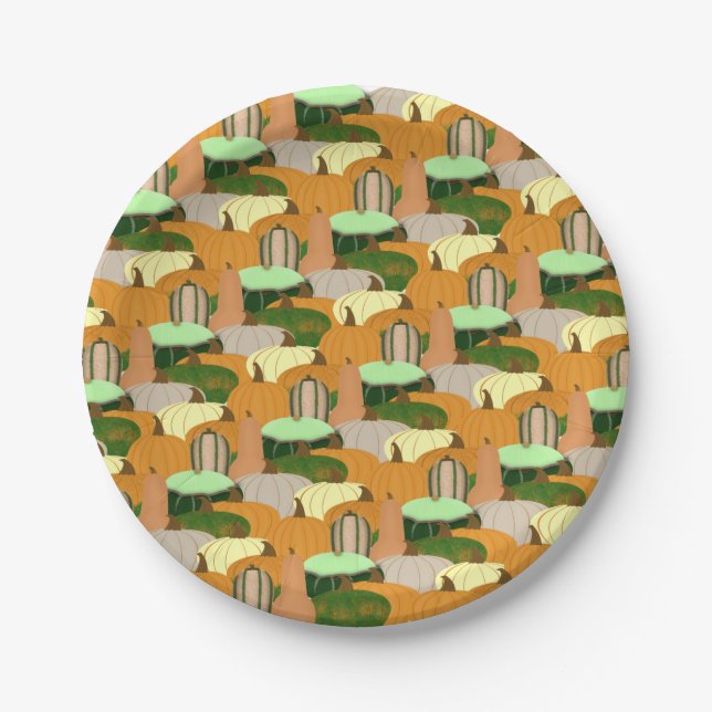 Harvest Pattern Autumn Squash Paper Plate (Front)