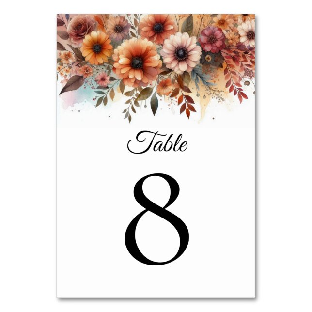 Harvest Petals and Painted Skies Table Number (Front)