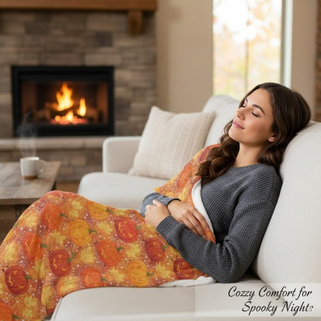 Harvest Pumpkin Autumn Fall Leaves Cosy Halloween Fleece Blanket (Creator Uploaded)