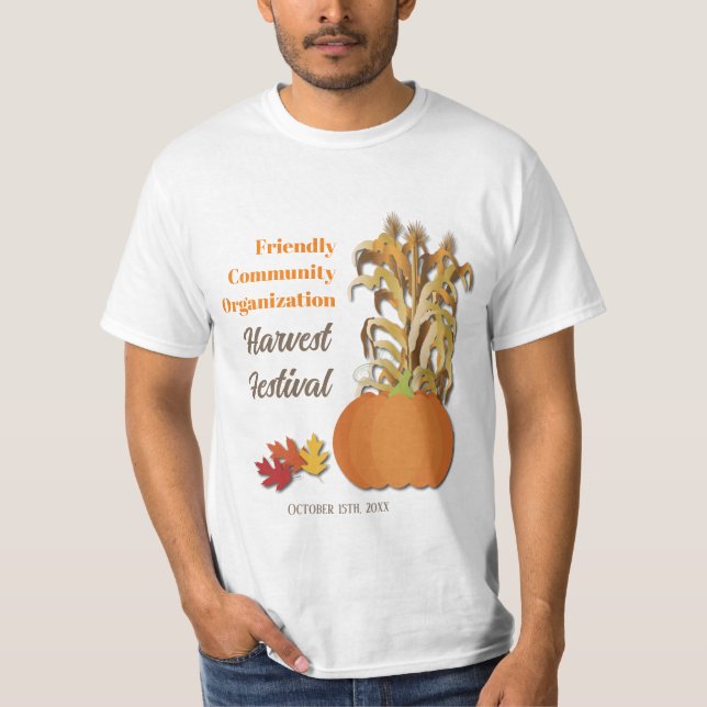 Harvest Pumpkin Corn Stalks Autumn Fall T-Shirt (Front)