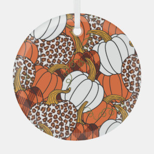 Harvest Pumpkin Patchwork Vintage Pattern Glass Tree Decoration