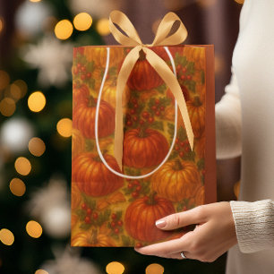 Harvest Pumpkin Pattern – Fall Thanksgiving Medium Gift Bag