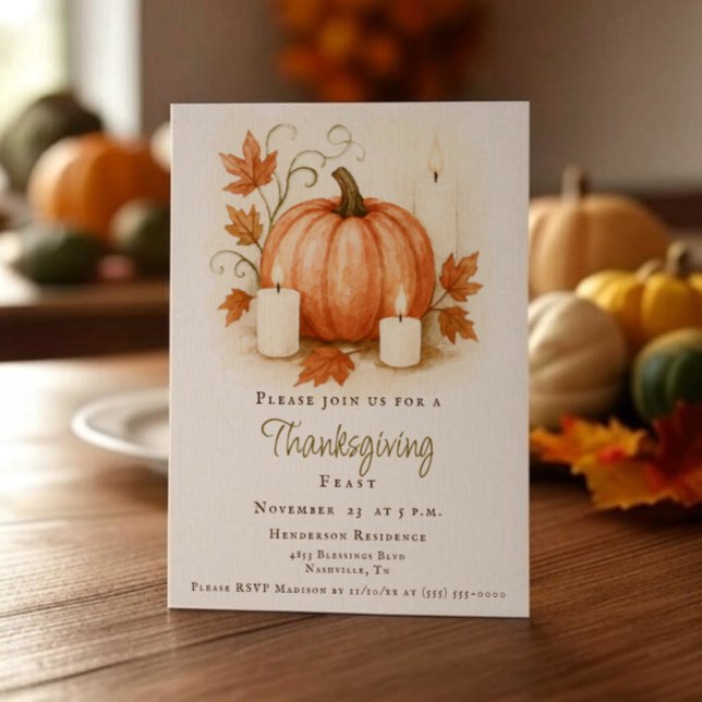 Harvest Pumpkin Thanksgiving Dinner | White Invitation (Harvest Pumpkin Thanksgiving Dinner Invitation)