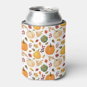Harvest Pumpkins and Autumn Leaves Pattern Can Cooler