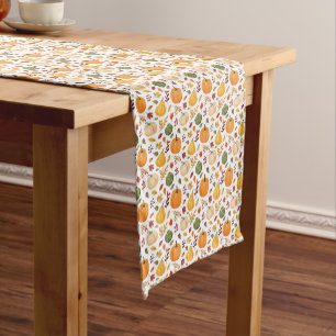 Harvest Pumpkins and Autumn Leaves Pattern Short Table Runner