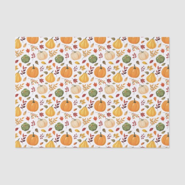 Harvest Pumpkins and Autumn Leaves Pattern Tissue Paper (Front)
